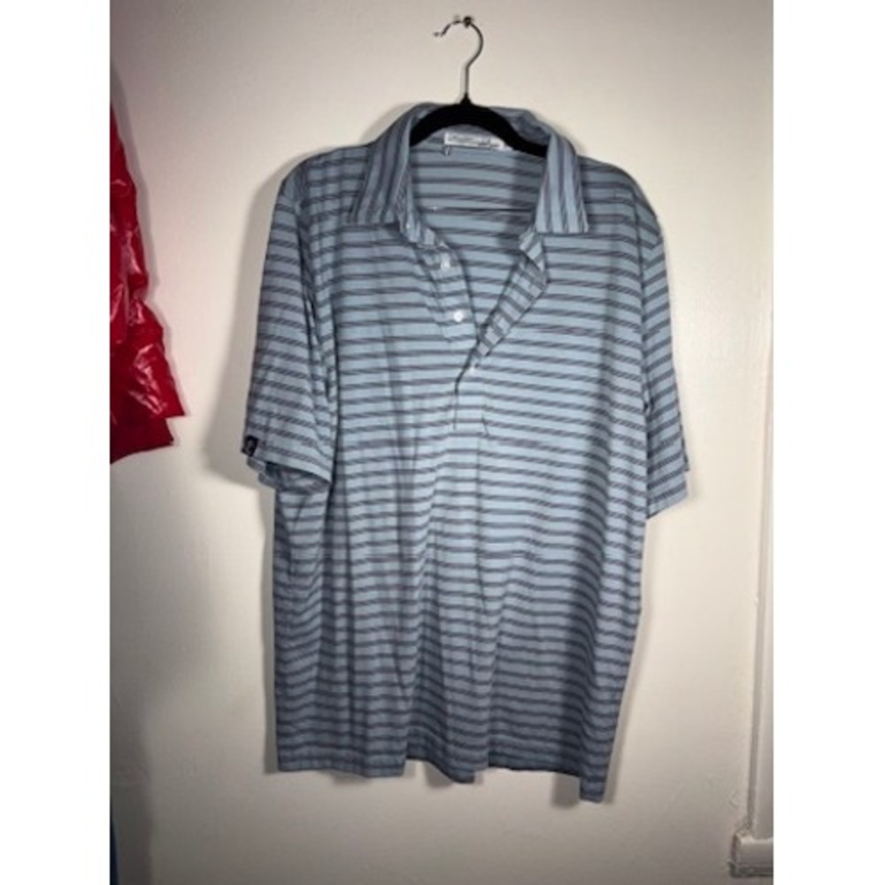 Criquet Polo Shirt Mens Sz L Blue Striped Pima Cotton Golf Preppy